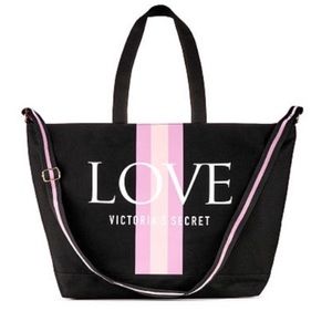 🆕 Victoria Secret black pink stripe tote bag 🎁